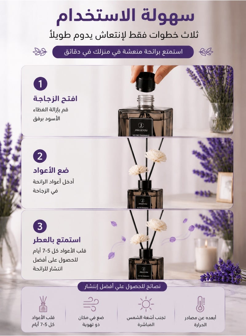 Merrystick 50ml Scent Diffuser, Bluebell Lavender Freesia Diffuser Set, Aromatherapy Air Fresheners, 50 Days Lasting & Strong Aroma - Home Fragrance Diffuser for Bedroom Bathroom Office (Lavender) - Image 5