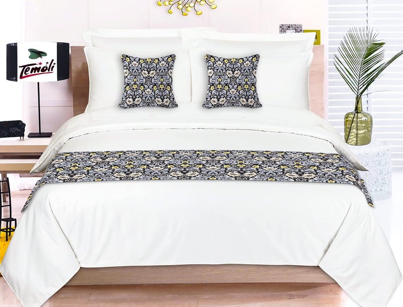 Temoli ® Bed Runner with Reversible Cushion Cover Decorative Scarf for Bedroom Hotel Wedding Room 18x90 in, 16x16 in. (Ambi-Grey) - Image 1