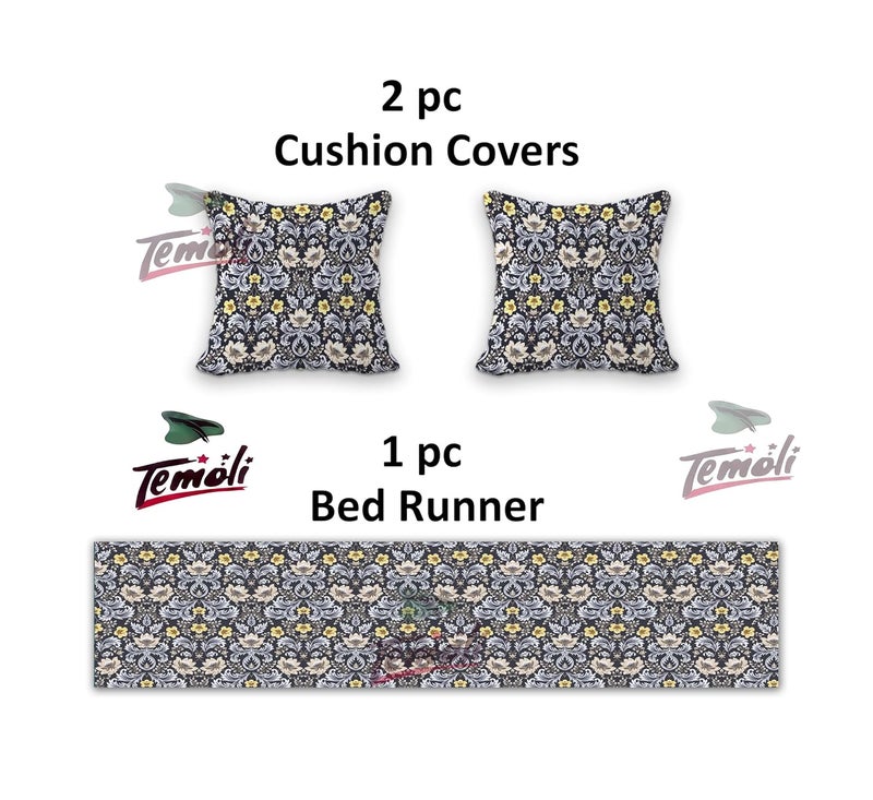 Temoli ® Bed Runner with Reversible Cushion Cover Decorative Scarf for Bedroom Hotel Wedding Room 18x90 in, 16x16 in. (Ambi-Grey) - Image 3