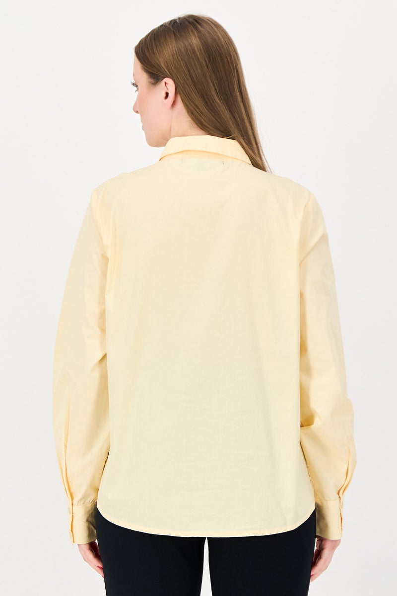 bebe Women Spread Collar Embellished Long Sleeve Shirt, Pale Yellow - Image 3