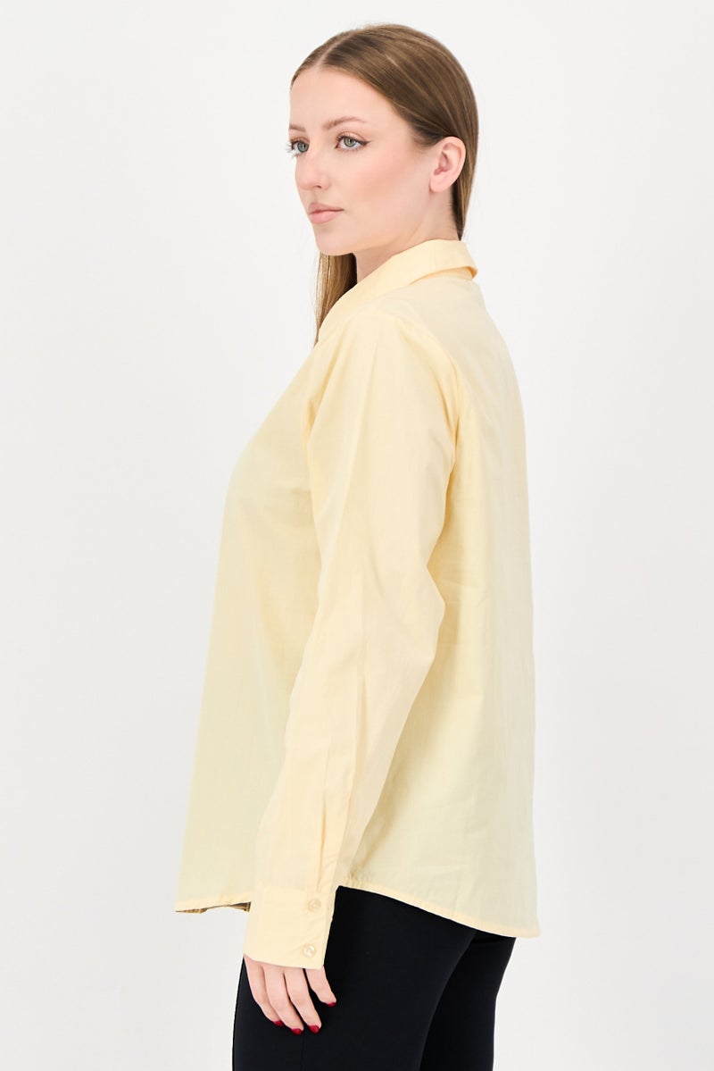 bebe Women Spread Collar Embellished Long Sleeve Shirt, Pale Yellow - Image 2