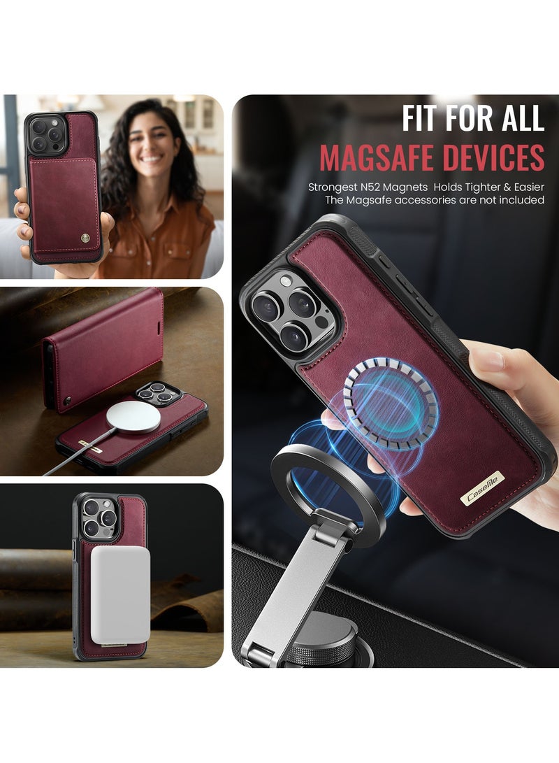 CaseMe Phone Case Cover Luxury PU Leather Design Flip Cover Card Slot Holder Support Magnetic wireless charging Back Cover detachable Compatible with IPhone 14 Pro Max  ( WineRed ) - Image 5