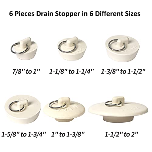GZJoSum 6 Pieces Rubber Sink Stopper, Drain Stopper Bath Tub Stopper with Pull Ring, Kitchen Drain Plug Sink Plug, Bathroom Bath Plugs, 6 Sizes（White） - Image 2