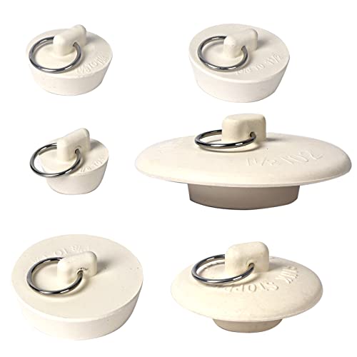 GZJoSum 6 Pieces Rubber Sink Stopper, Drain Stopper Bath Tub Stopper with Pull Ring, Kitchen Drain Plug Sink Plug, Bathroom Bath Plugs, 6 Sizes（White） - Image 1