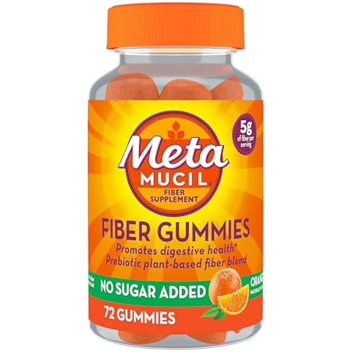 Metamucil Fiber Gummies for Adults, No Sugar Added Orange Flavor, 5g Plant Based Prebiotic Fiber Supplement Blend, 72 Count - Image 1