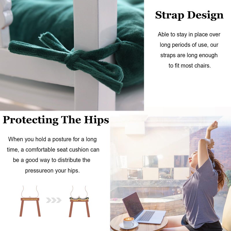 MissSoul 2 Pack Square Seat Cushion Chair Pads for Kitchen Dining Chairs  Soft Comfort Velvet Chair Mat Pillow Cushions with Ties for Office Desk Living Room Tatami 15.5 ""  Dark Green - Image 3