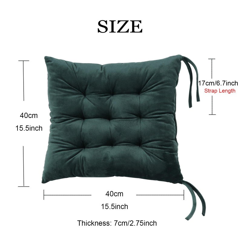 MissSoul 2 Pack Square Seat Cushion Chair Pads for Kitchen Dining Chairs  Soft Comfort Velvet Chair Mat Pillow Cushions with Ties for Office Desk Living Room Tatami 15.5 ""  Dark Green - Image 1