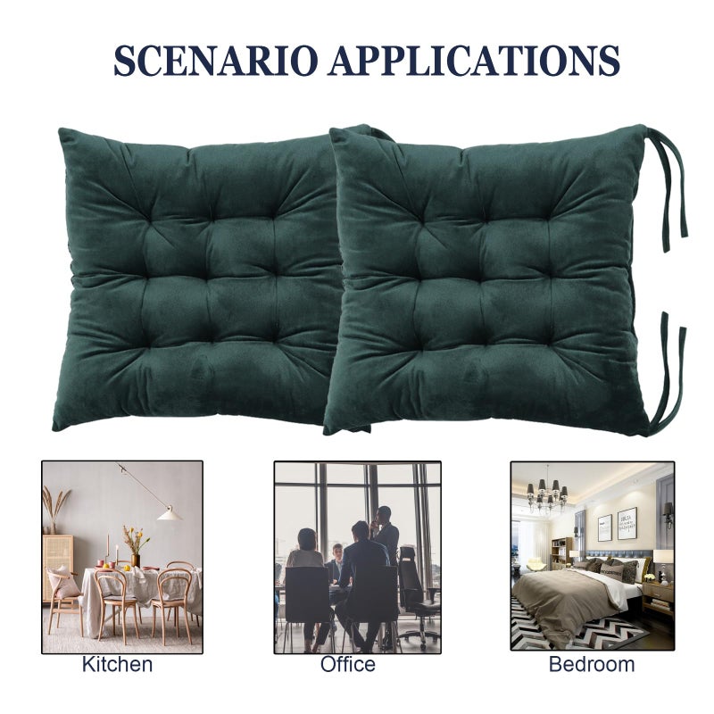 MissSoul 2 Pack Square Seat Cushion Chair Pads for Kitchen Dining Chairs  Soft Comfort Velvet Chair Mat Pillow Cushions with Ties for Office Desk Living Room Tatami 15.5 ""  Dark Green - Image 4