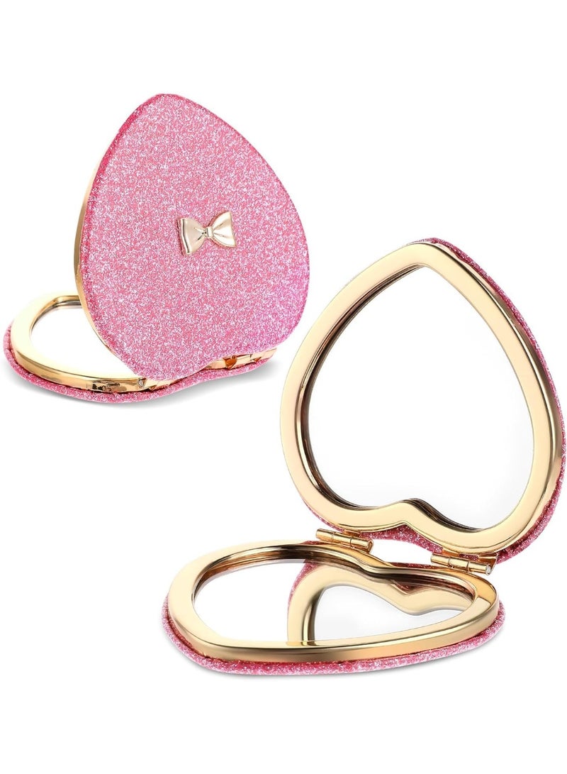 Heart-Shaped Compact Mirror, Double-Sided Pink Magnetic Folding Mirror for Girls, Kids, Women, Cute Pocket Mirror for Home and Office, Valentine's Day Gift - Image 1