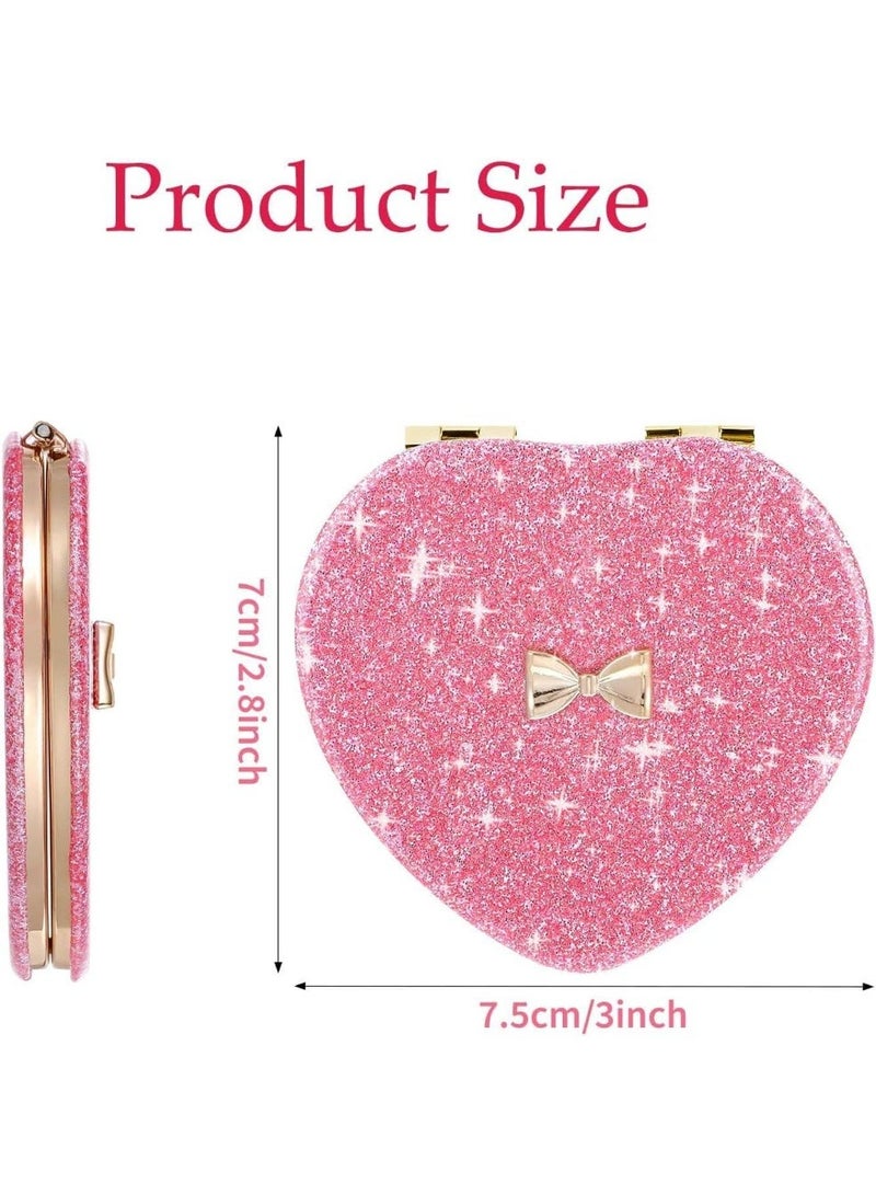 Heart-Shaped Compact Mirror, Double-Sided Pink Magnetic Folding Mirror for Girls, Kids, Women, Cute Pocket Mirror for Home and Office, Valentine's Day Gift - Image 2