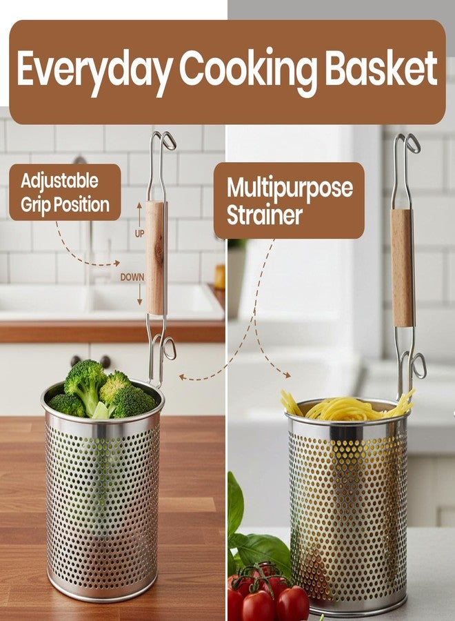 Eggssentials - Pasta Strainer with Handle - Pack of 2 Noodle basket made up of Stainless Steel Mesh - Pasta Basket for Boiling Noodles, Dumplings, Spaghetti – Boiling Strainer & Pasta Cooker. - Image 5