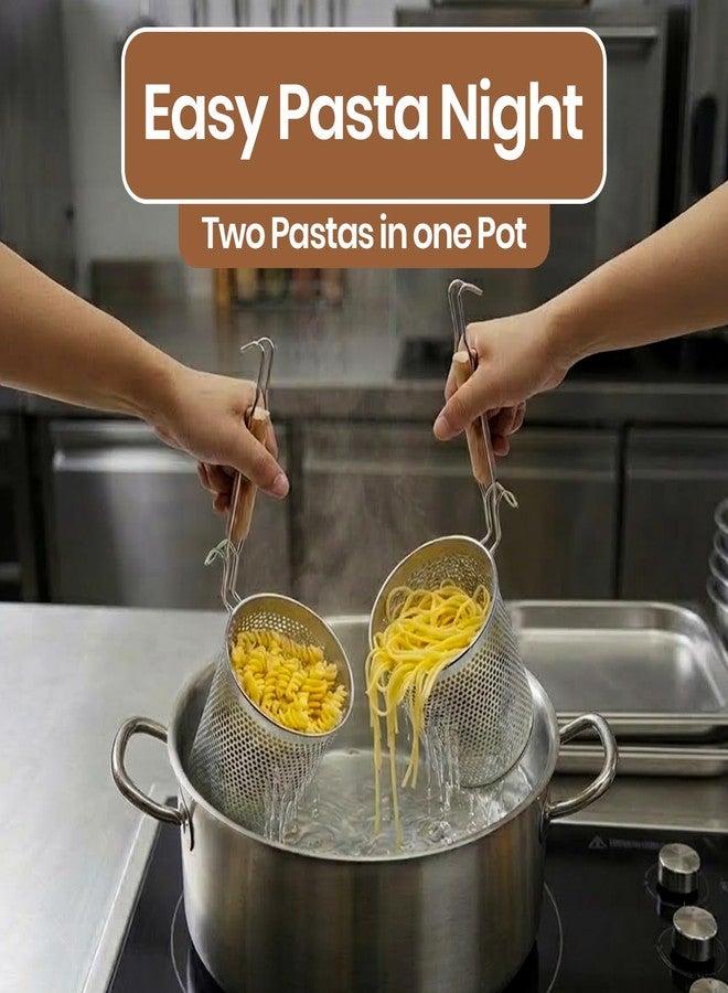 Eggssentials - Pasta Strainer with Handle - Pack of 2 Noodle basket made up of Stainless Steel Mesh - Pasta Basket for Boiling Noodles, Dumplings, Spaghetti – Boiling Strainer & Pasta Cooker. - Image 3
