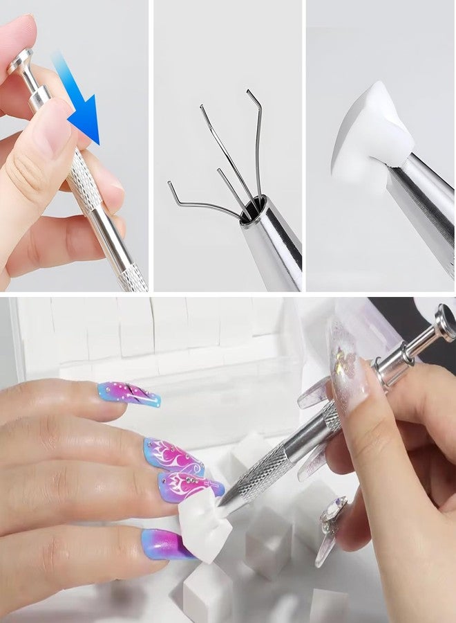 URBAN BOX 50 Pcs Soft Nail Sponges with 4 Claws Metal Grabber,White Mini Nail Sponges for Ombre Metal Grabber Pen Nail Brush Nail Supplies Manicure Nail Art Tools Nail Accessories - Image 4