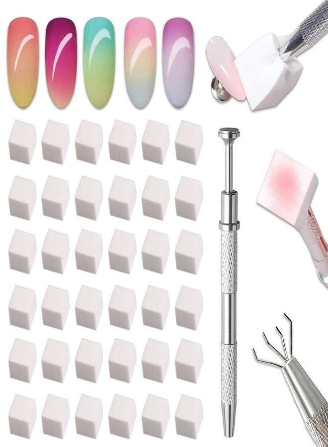URBAN BOX 50 Pcs Soft Nail Sponges with 4 Claws Metal Grabber,White Mini Nail Sponges for Ombre Metal Grabber Pen Nail Brush Nail Supplies Manicure Nail Art Tools Nail Accessories - Image 1