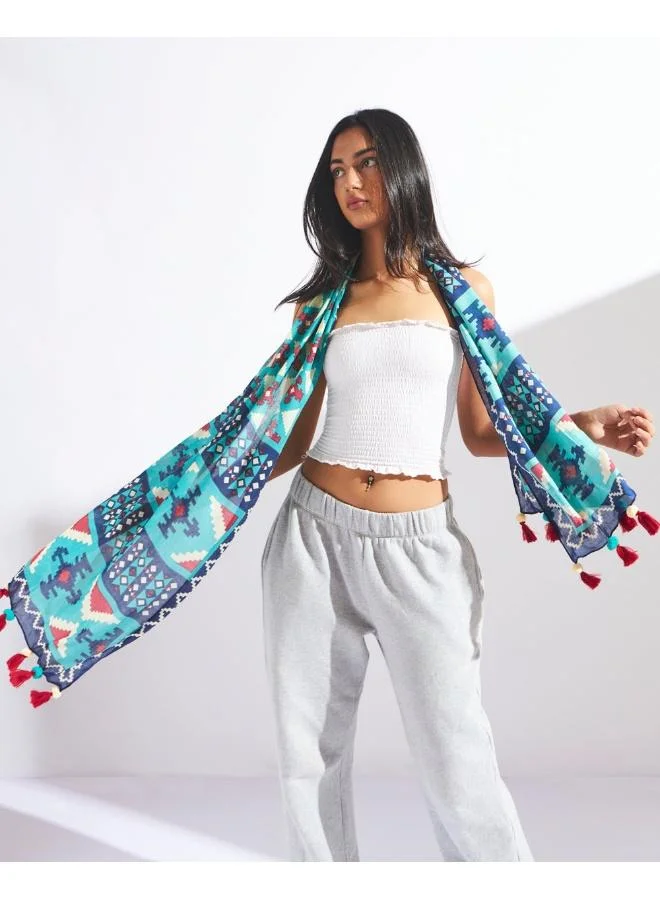 Mercado Aztec Tassels Scarf - Rectangular