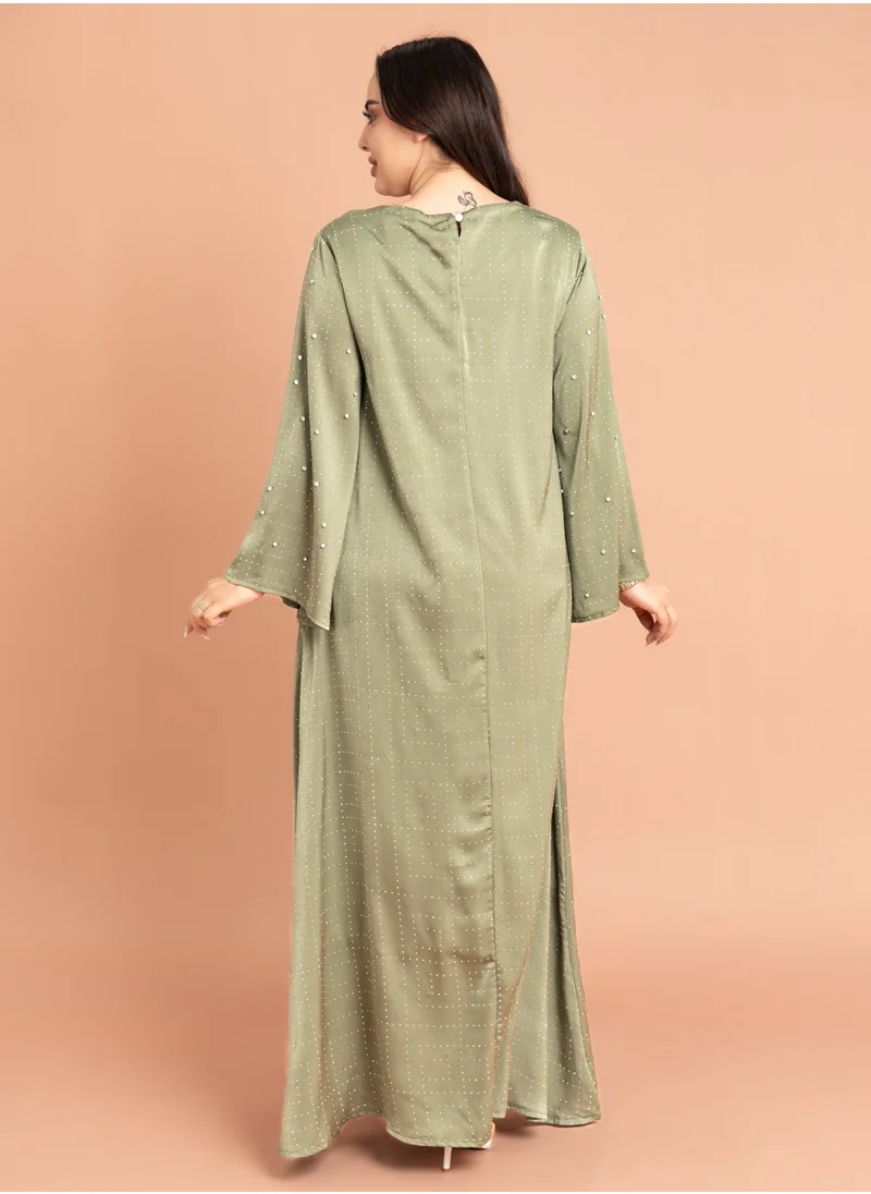 IKKXA Crystal Patterns Luxury Jalabiya IK6002 Green