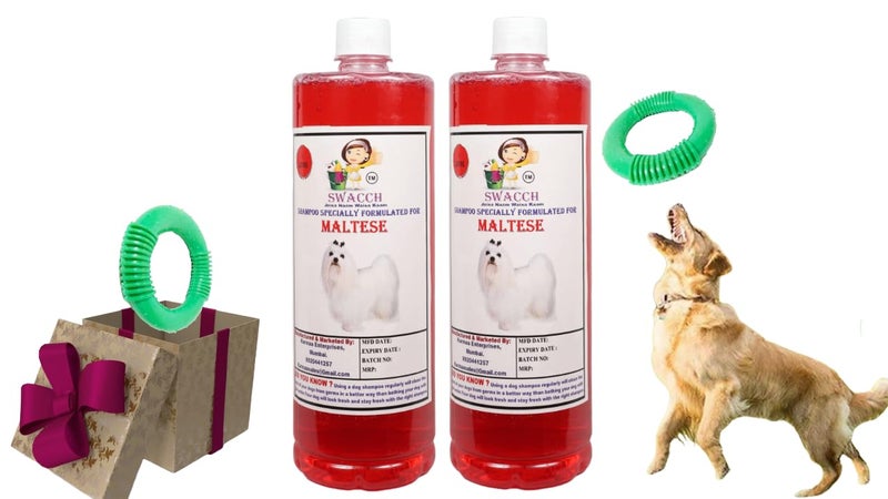 swacch Shampoo | Puppy Safe Shampoo | PH Balanced | Maltese Dog Shampoo 1 Litre Pack of 2 Strawberry + | O PVC Ring Rubber Chew Toy | Teething Chew Toy I Dental Teething I Durable I Combo Pack - Image 1