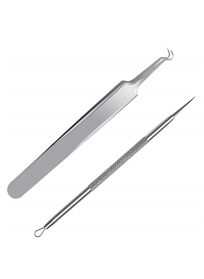 FIXBODY Blackhead and Splinter Remover Tools - Stainless Steel Professional Easily Cure Pimples Whiteheads Comedones Acne Zit Ingrown Hairs and Facial Impurities Bend Head Tweezer Surgical Kit - Image 1