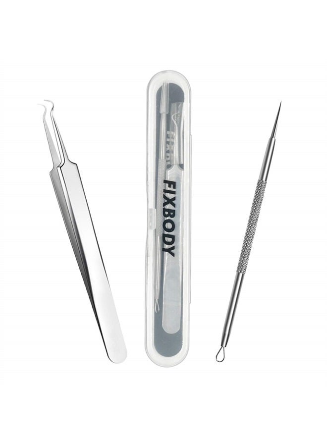 FIXBODY Blackhead and Splinter Remover Tools - Stainless Steel Professional Easily Cure Pimples Whiteheads Comedones Acne Zit Ingrown Hairs and Facial Impurities Bend Head Tweezer Surgical Kit - Image 2