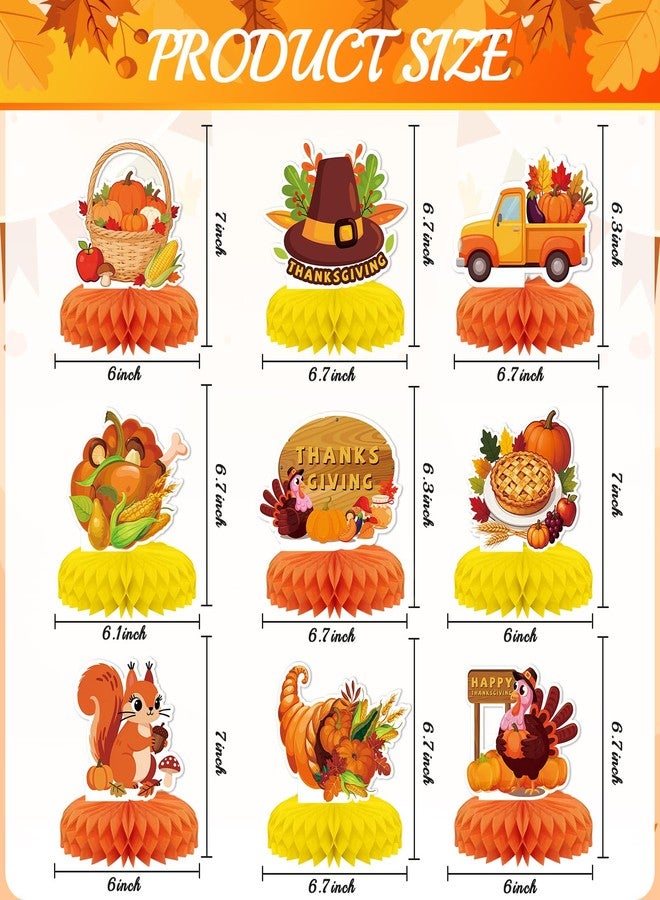 KSKSPE 9 PCS Fall Party Decorations,KSKSPE Thanksgiving Honeycomb Table Centerpiece 3D Pumpkin Turkey Table Centerpiece for Thanksgiving Theme Party Decor - Image 3