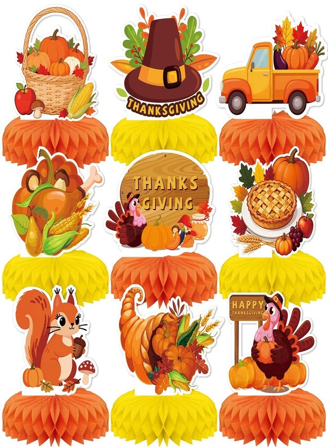 KSKSPE 9 PCS Fall Party Decorations,KSKSPE Thanksgiving Honeycomb Table Centerpiece 3D Pumpkin Turkey Table Centerpiece for Thanksgiving Theme Party Decor - Image 1