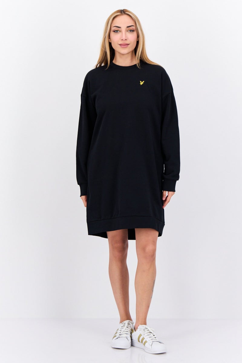 Lyle & Scott Women Embroidered Logo Sweatshirt Dress, Black - Image 2