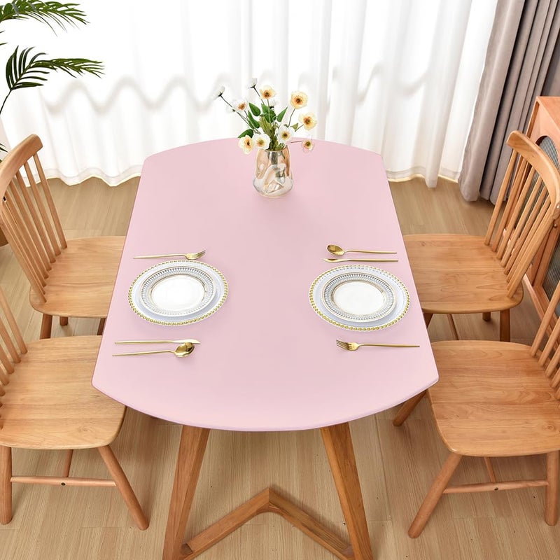 Amonsa Oval Fitted Tablecloth with Elastic Edge:Not Vinyl Tight Stretchy Fabric Table Cover Washable Anti-Wrinkle Table Cloth for Outdoor Party Table Protector Pink 48Ã—68 Inch - Image 5
