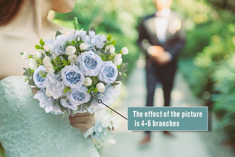 karoro 2 Bunches Artificial Peonies Flowers Small Silk Blue Peonies Fake Hydrangea Flowers Arrangements Table Centerpiece Faux Flores for Bridal Wedding Home Decor (2, Blue White) - Image 4