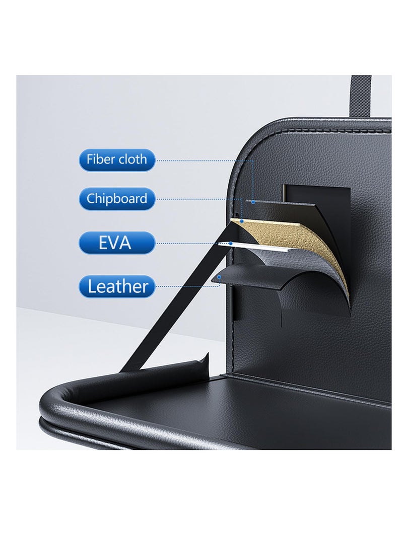 Zikra Back Seat Car Organizer with Tray, Foldable Car Table for Backseat Headrest, with Big Pockets Waterproof Leather, Odorless Tabric, Multifunctional and Larger Storage, Manual Hemming Process (Black) - Image 2