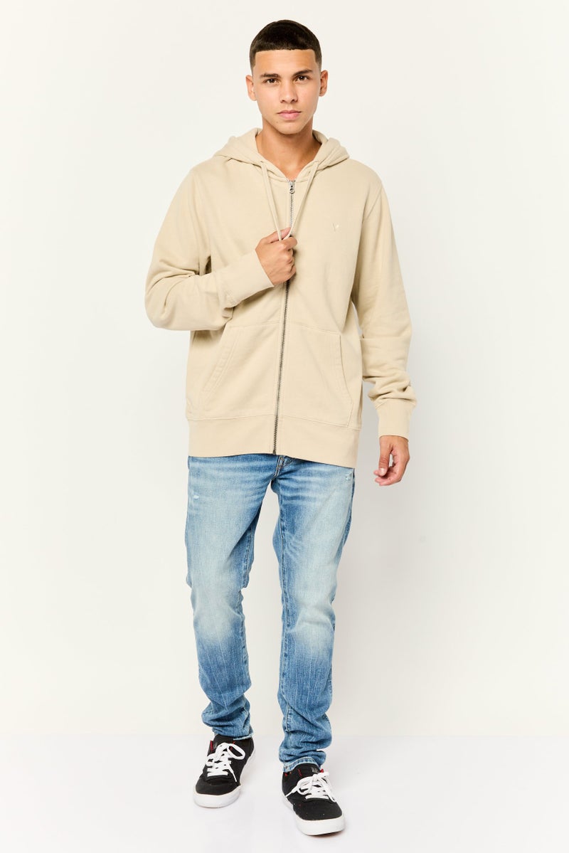 American Eagle Men Brand Logo Long Sleeve Hoodie, Beige - Image 3