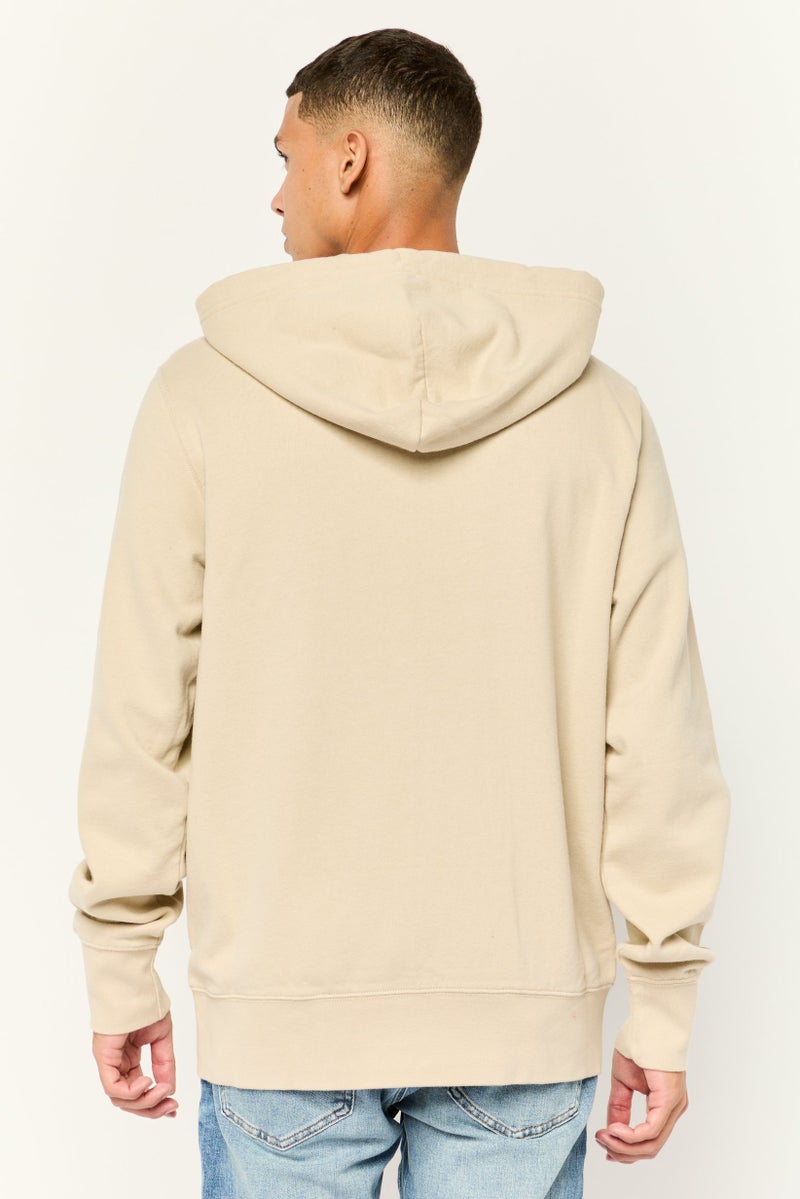 American Eagle Men Brand Logo Long Sleeve Hoodie, Beige - Image 4