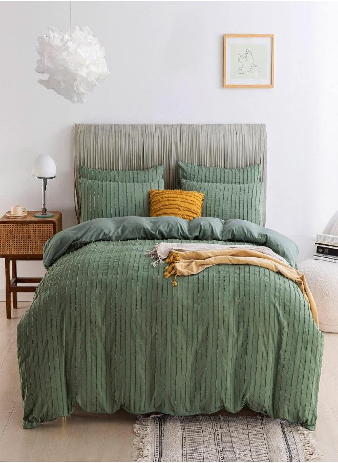 JELLYMONI JELLYMONI Green Duvet Cover Twin Size - 3PCS Microfiber Tufted Duvet Cover Set, Boho Striped Tufted Textured Duvet Cover with Corner Ties & Zipper Closure  - Image 1