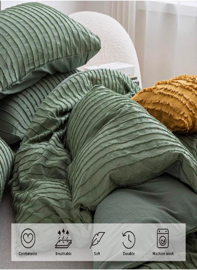 JELLYMONI JELLYMONI Green Duvet Cover Twin Size - 3PCS Microfiber Tufted Duvet Cover Set, Boho Striped Tufted Textured Duvet Cover with Corner Ties & Zipper Closure  - Image 3