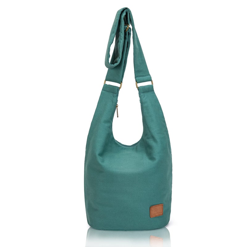 Coton Pose Women's Light Green Hippie Crossbody Bag, 10"W x 12"H x 7"D, 6L Capacity, Canvas/100% Denim, Zipper Closure, Convertible Shoulder-Cross-Body Strap, Boho-Chic Style - Image 1