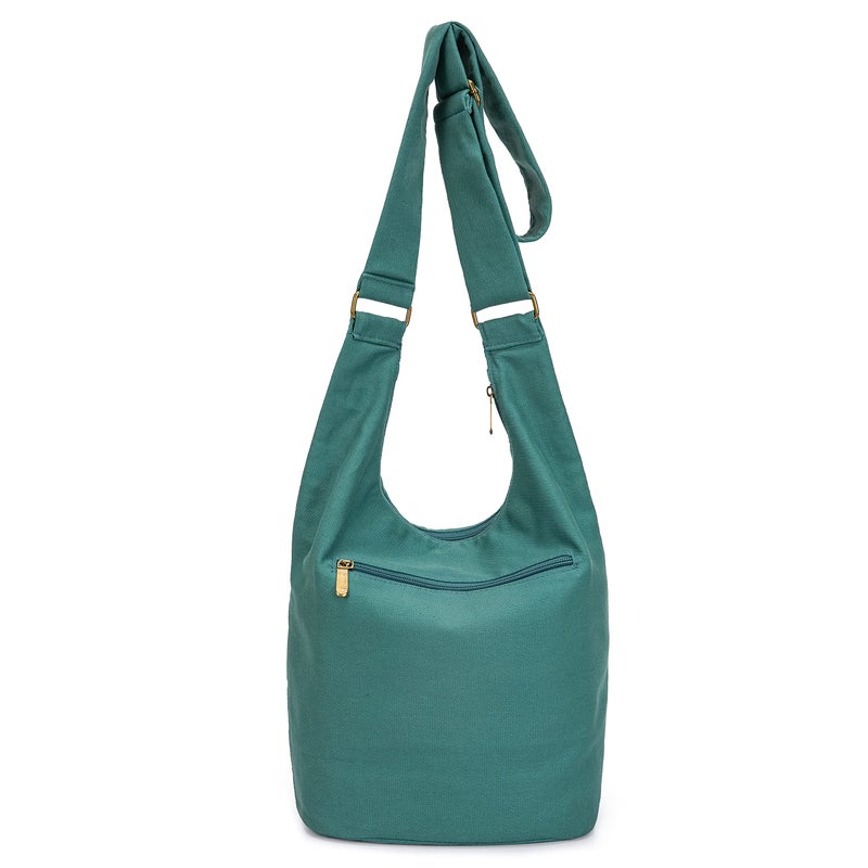 Coton Pose Women's Light Green Hippie Crossbody Bag, 10"W x 12"H x 7"D, 6L Capacity, Canvas/100% Denim, Zipper Closure, Convertible Shoulder-Cross-Body Strap, Boho-Chic Style - Image 3