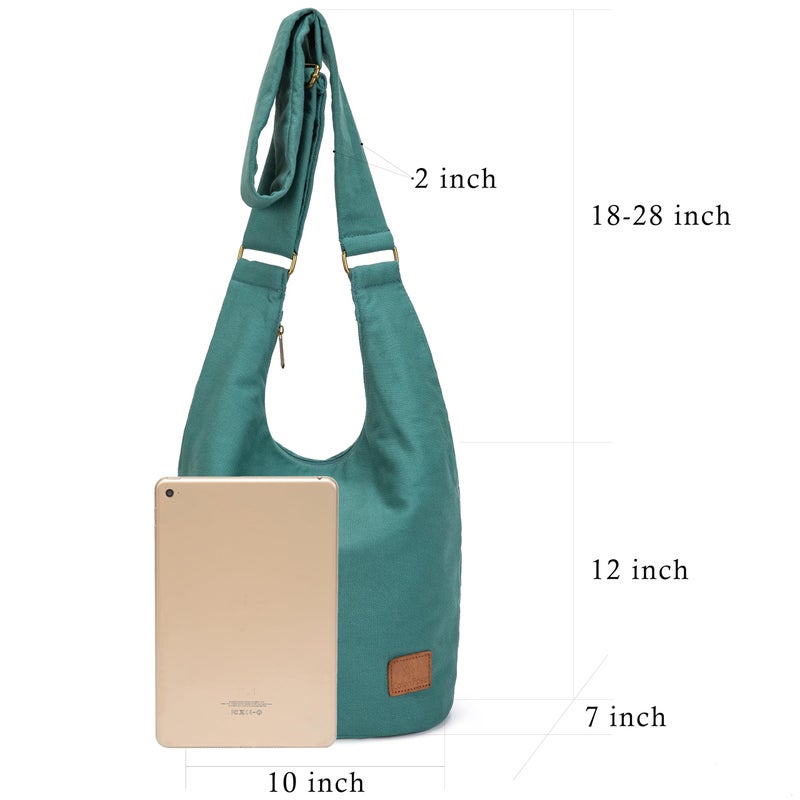 Coton Pose Women's Light Green Hippie Crossbody Bag, 10"W x 12"H x 7"D, 6L Capacity, Canvas/100% Denim, Zipper Closure, Convertible Shoulder-Cross-Body Strap, Boho-Chic Style - Image 5