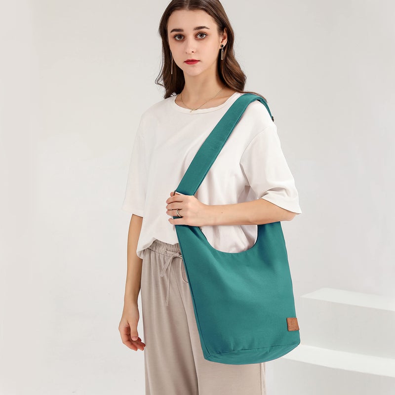 Coton Pose Women's Light Green Hippie Crossbody Bag, 10"W x 12"H x 7"D, 6L Capacity, Canvas/100% Denim, Zipper Closure, Convertible Shoulder-Cross-Body Strap, Boho-Chic Style - Image 2