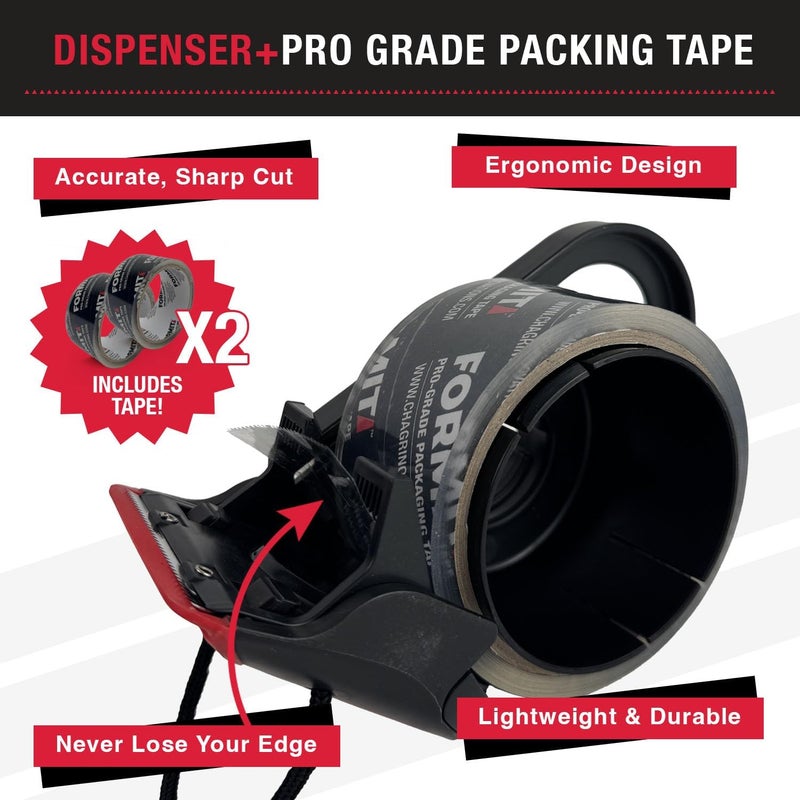 Tape Terror Clear Packing Tape with Dispenser (2 Rolls) - Professional Grade for Boxes - Packaging, Shipping with Refillable Dispenser, Fits Standard Bulk Up to 2" Wide - Image 2