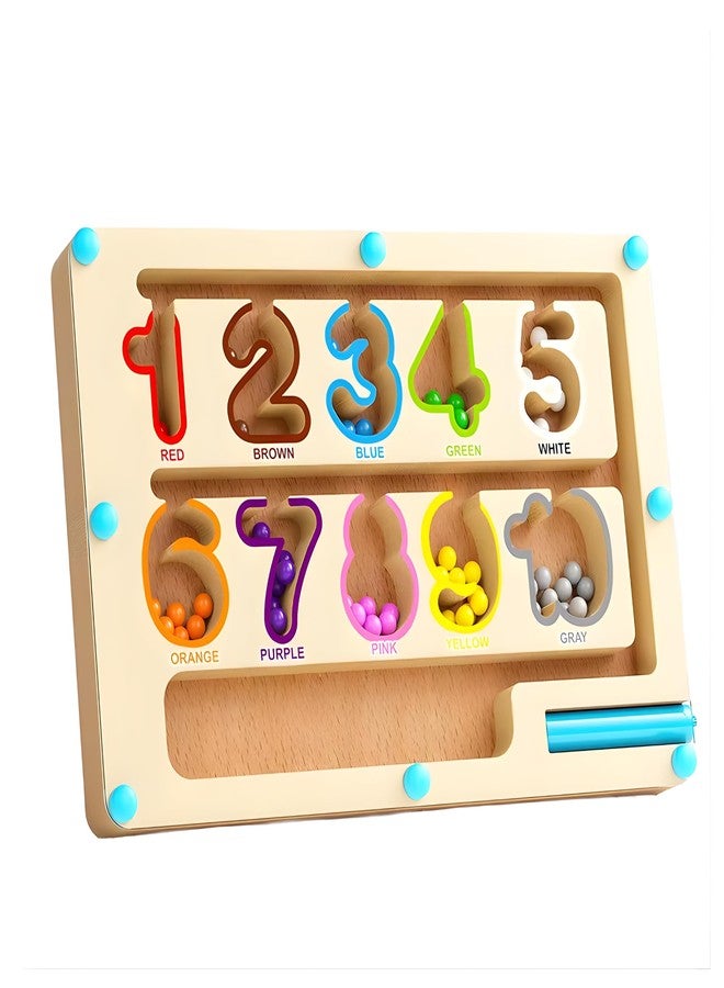 JOUET Wooden Number Bead Maze Board for Kids, Magnetic Color Sorting & Counting Puzzle, Montessori Learning Toy for Number Recognition, Fine Motor Skills & Early Education Activity Game - Image 1