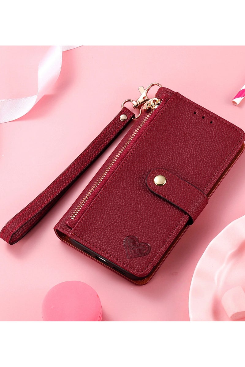 general Wallet Style Phone Case for Honor 400 2025 5G Zipper Pocket Wallet with Shoulder Strap Wrist Strap, PU Leather Stand RFID Flip Card Holder