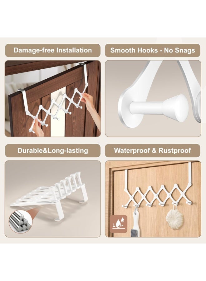 Expands Over The Door Hook Rack, Heavy Duty No Drill Hooks for Bathroom, Bedroom, Kitchen, Closet - Over The Door Hanger for Towels, Robes, Bags, Coats(White) - Image 2