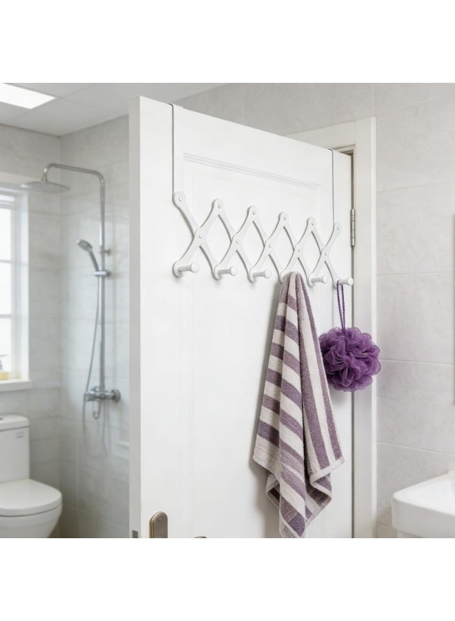 Expands Over The Door Hook Rack, Heavy Duty No Drill Hooks for Bathroom, Bedroom, Kitchen, Closet - Over The Door Hanger for Towels, Robes, Bags, Coats(White) - Image 5