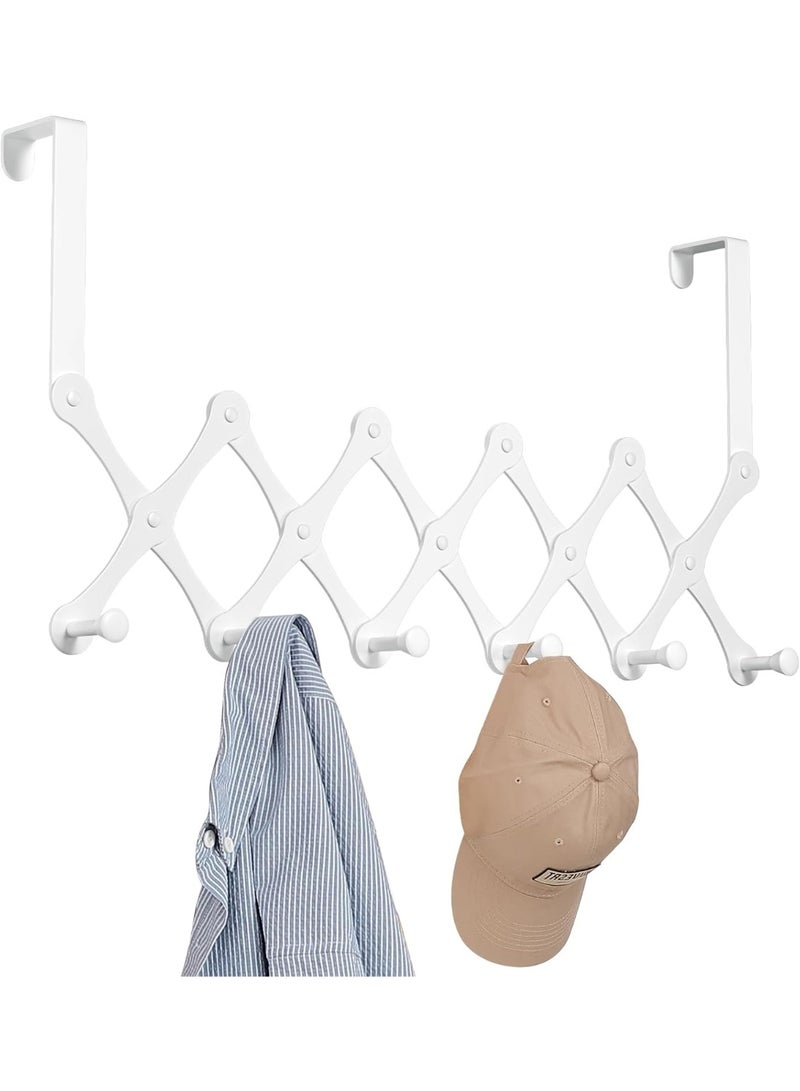 Expands Over The Door Hook Rack, Heavy Duty No Drill Hooks for Bathroom, Bedroom, Kitchen, Closet - Over The Door Hanger for Towels, Robes, Bags, Coats(White) - Image 1