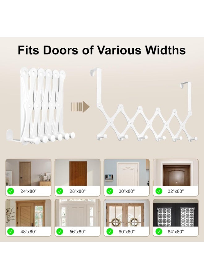Expands Over The Door Hook Rack, Heavy Duty No Drill Hooks for Bathroom, Bedroom, Kitchen, Closet - Over The Door Hanger for Towels, Robes, Bags, Coats(White) - Image 3