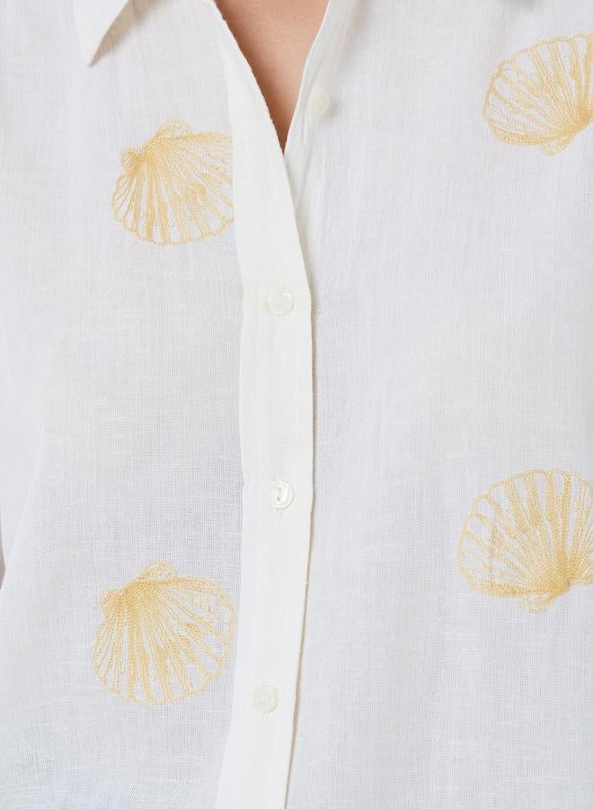 Styli Off-White Shell Embroidered Relaxed Fit Shirt - Image 3