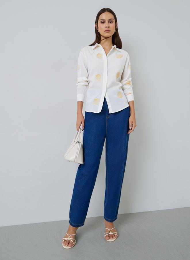 Styli Off-White Shell Embroidered Relaxed Fit Shirt - Image 2