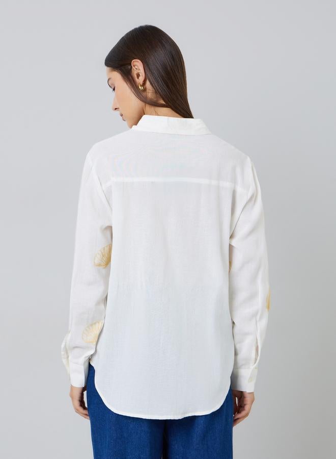 Styli Off-White Shell Embroidered Relaxed Fit Shirt - Image 4