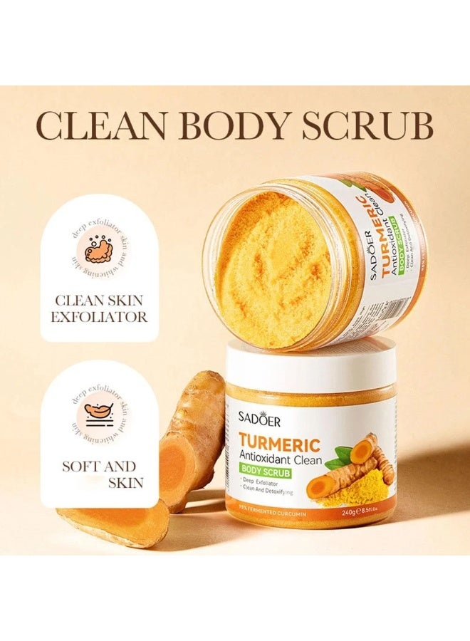 SADOER Antioxidant Turmeric Body Scrub for Reducing Hyperpigmentation, Treating Acne, and Brightening Skin - 240g - Image 2