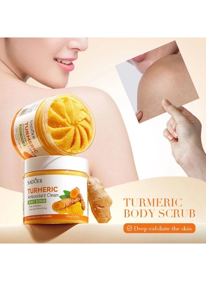 SADOER Antioxidant Turmeric Body Scrub for Reducing Hyperpigmentation, Treating Acne, and Brightening Skin - 240g - Image 4