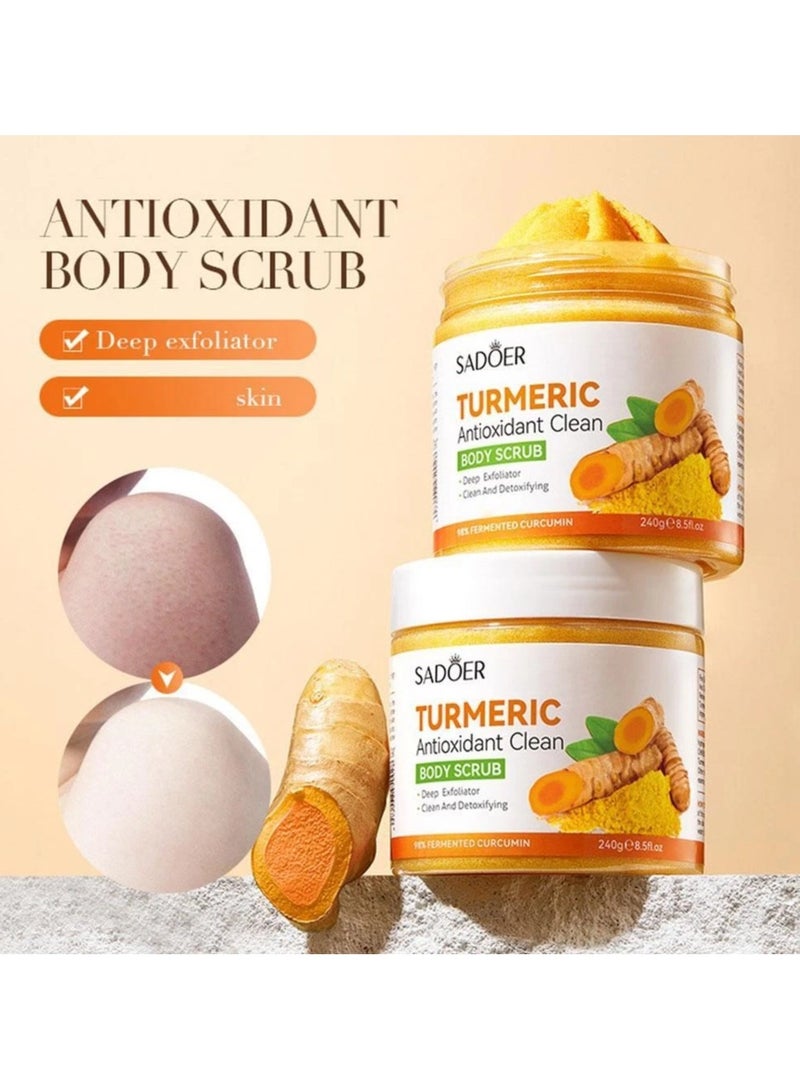 SADOER Antioxidant Turmeric Body Scrub for Reducing Hyperpigmentation, Treating Acne, and Brightening Skin - 240g - Image 3